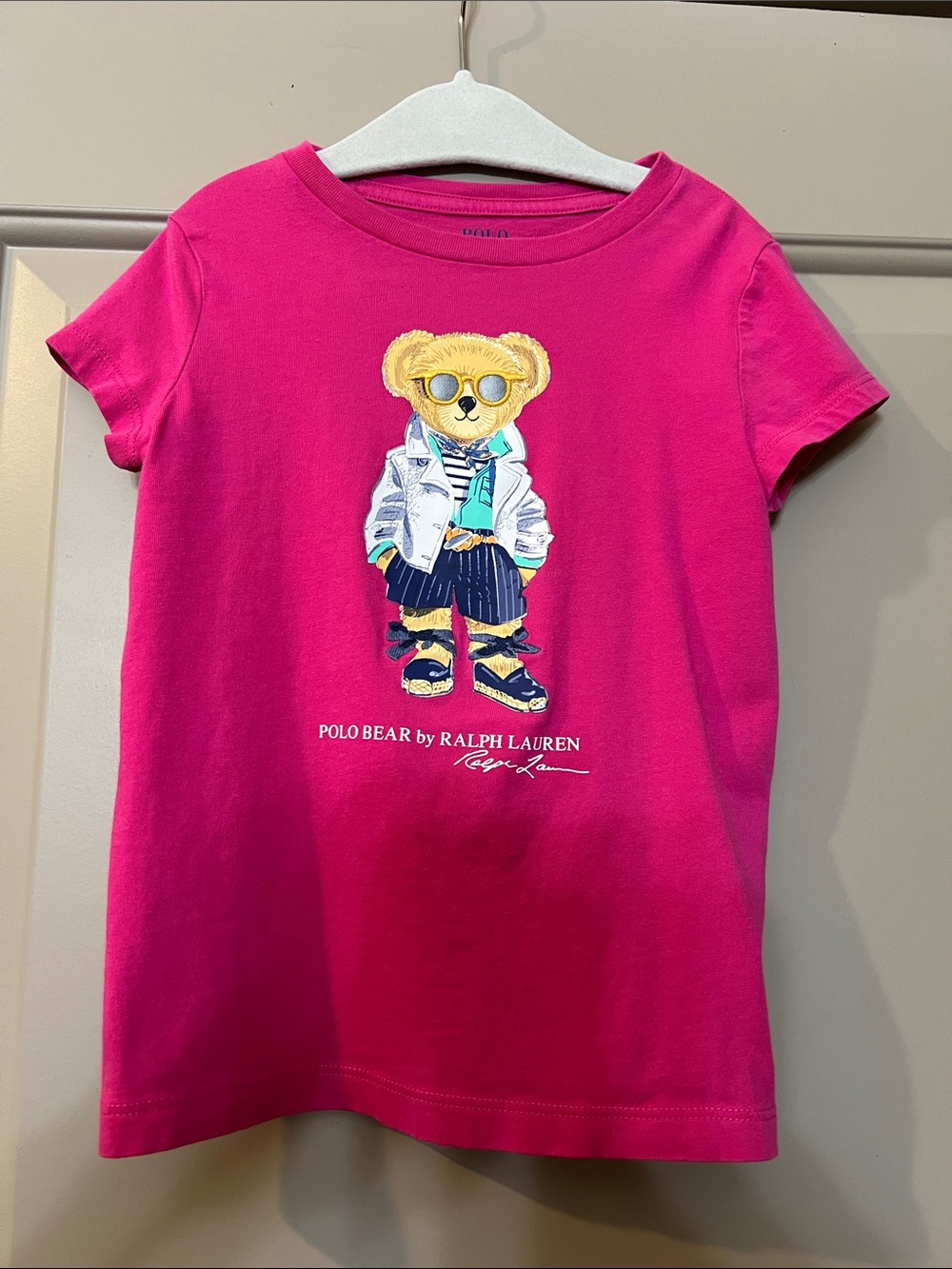Ralph Lauren Girls' Polo Bear Tee in Bright Pink